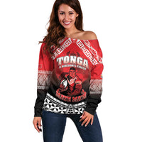 Custom Rugby Tonga MMT Off Shoulder Sweater Mana O Tonga LT05 Women Red - Polynesian Pride