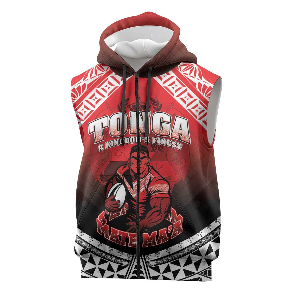Custom Rugby Tonga MMT Sleeveless Zip Hoodie Mana O Tonga LT05 Red - Polynesian Pride