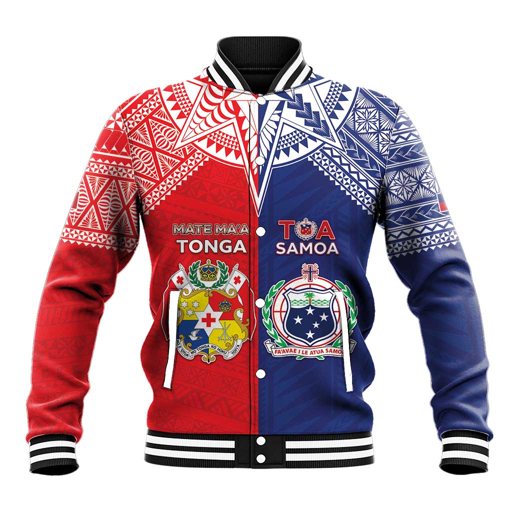 Custom Rugby Samoa And Tonga Baseball Jacket Toa Samoa With Mate Maa LT05 Unisex Multicolor - Polynesian Pride
