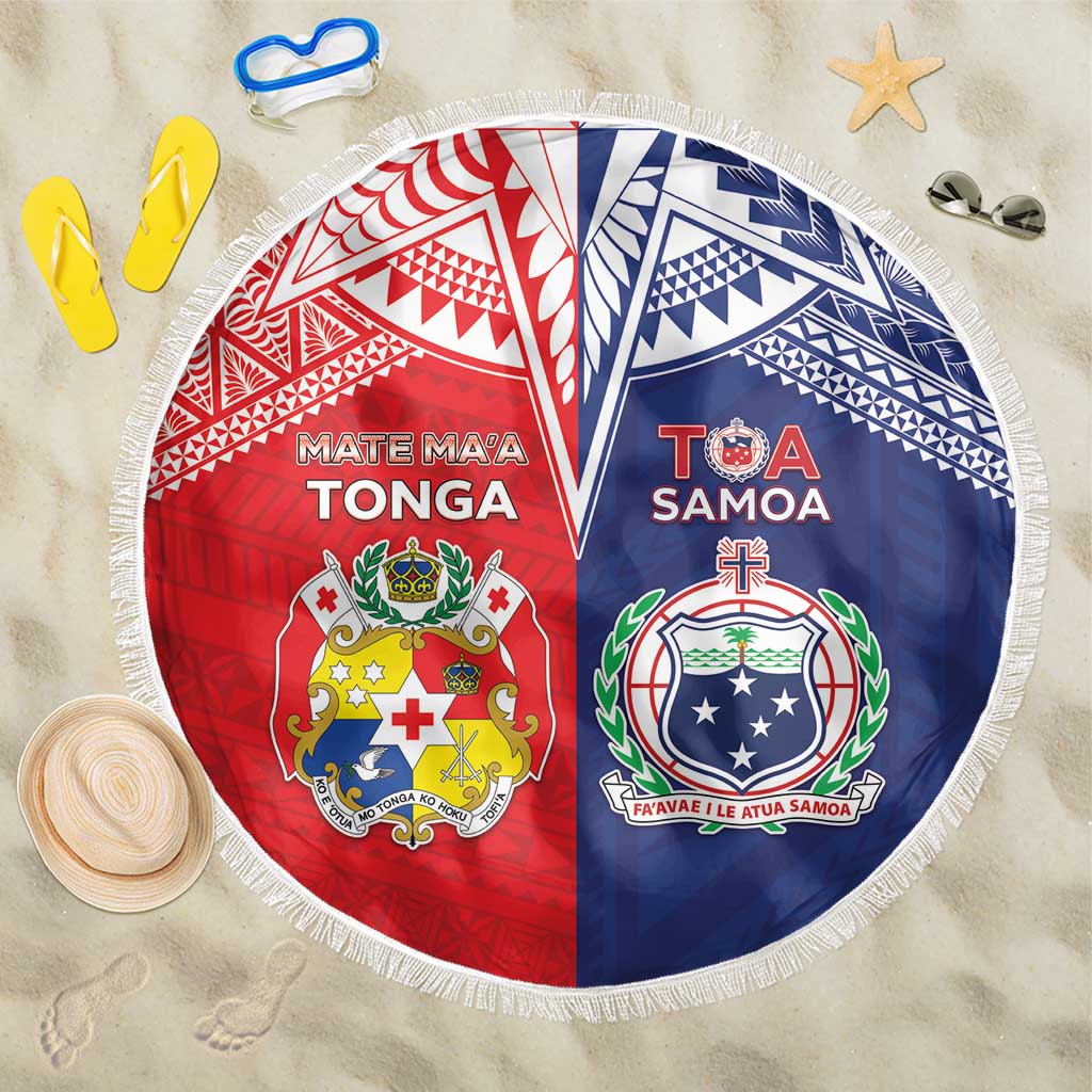 Rugby Samoa And Tonga Beach Blanket Toa Samoa With Mate Maa LT05 One Size 150cm Multicolor - Polynesian Pride