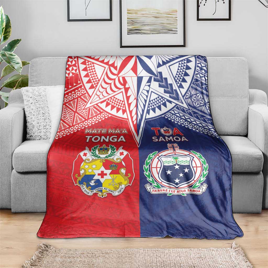 Rugby Samoa And Tonga Blanket Toa Samoa With Mate Maa LT05 - Polynesian Pride