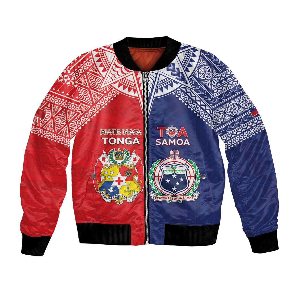Custom Rugby Samoa And Tonga Bomber Jacket Toa Samoa With Mate Maa LT05 Unisex Multicolor - Polynesian Pride