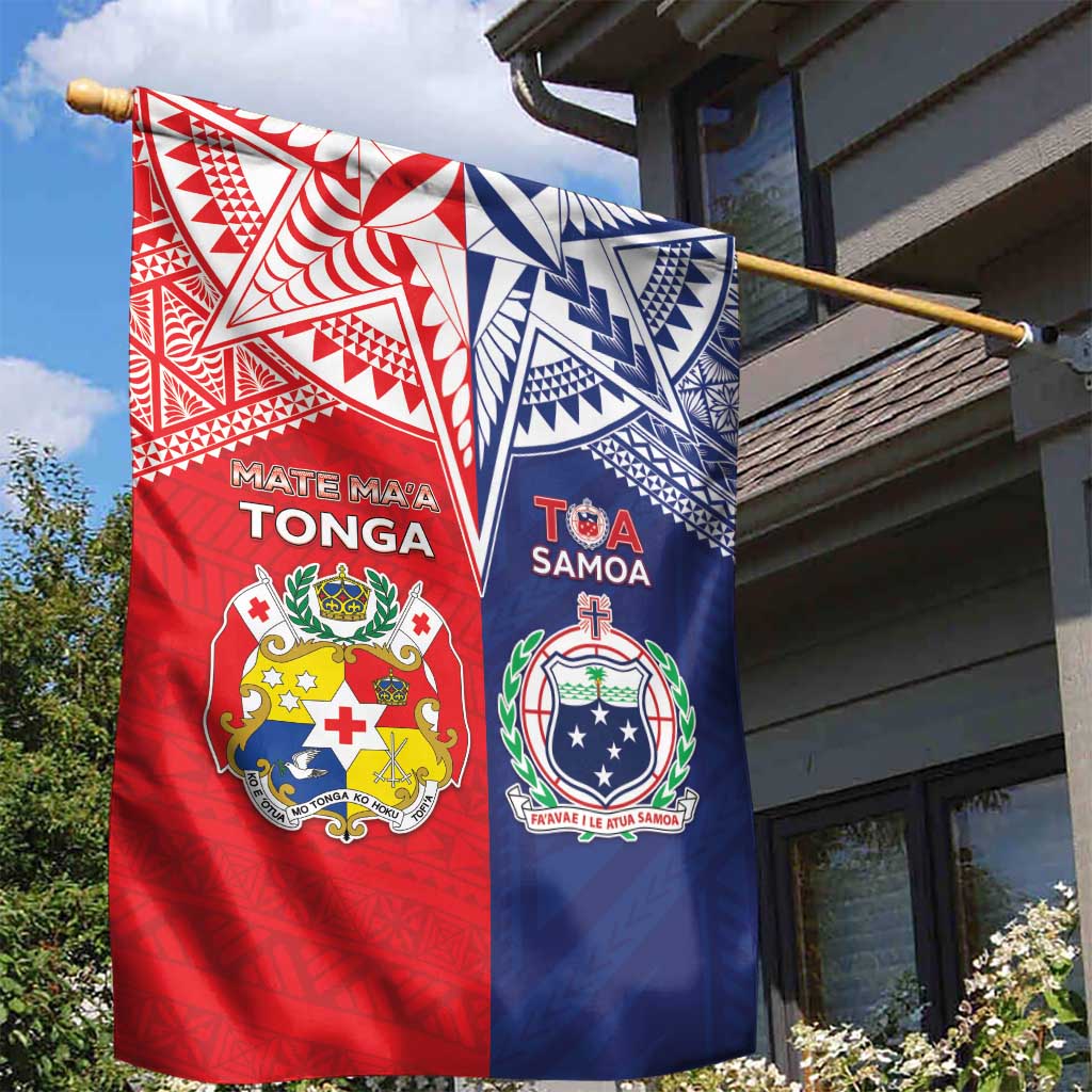 Rugby Samoa And Tonga Garden Flag Toa Samoa With Mate Maa LT05 - Polynesian Pride