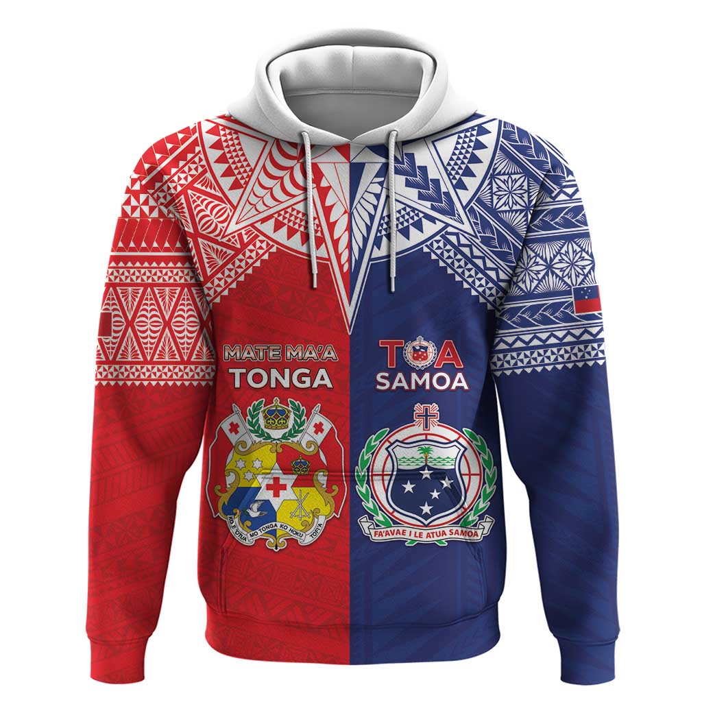 Custom Rugby Samoa And Tonga Hoodie Toa Samoa With Mate Maa LT05 Pullover Hoodie Multicolor - Polynesian Pride