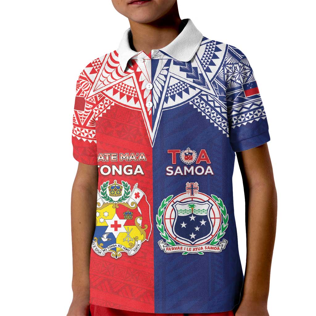 Custom Rugby Samoa And Tonga Kid Polo Shirt Toa Samoa With Mate Maa LT05 Kid Multicolor - Polynesian Pride