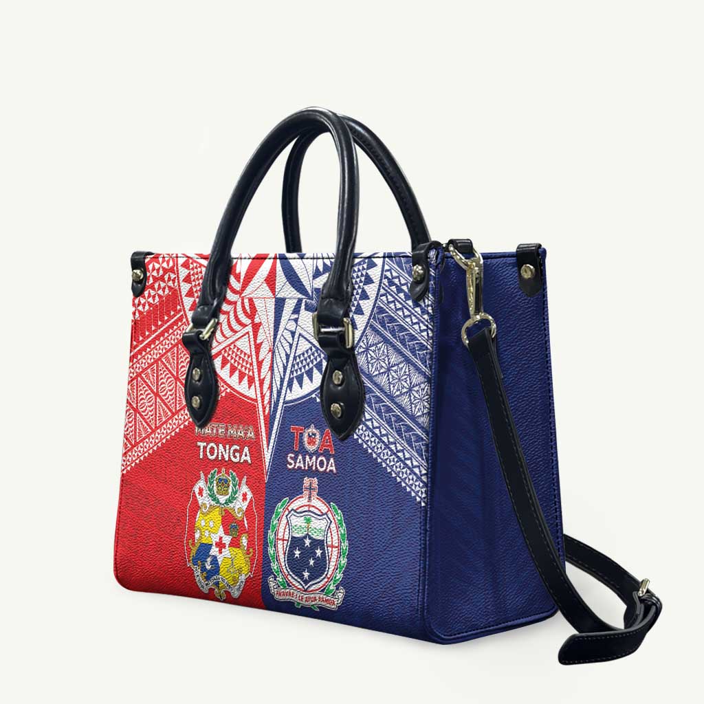 Rugby Samoa And Tonga Leather Bag Toa Samoa With Mate Maa LT05 Multicolor - Polynesian Pride