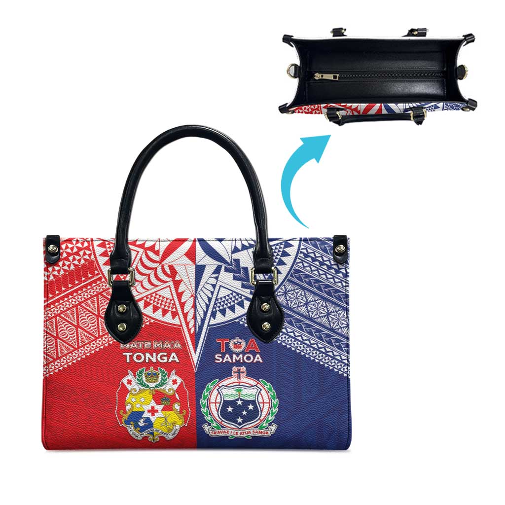 Rugby Samoa And Tonga Leather Bag Toa Samoa With Mate Maa LT05 - Polynesian Pride