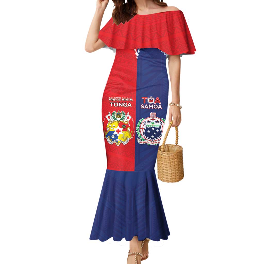 Custom Rugby Samoa And Tonga Mermaid Dress Toa Samoa With Mate Maa LT05 Women Multicolor - Polynesian Pride