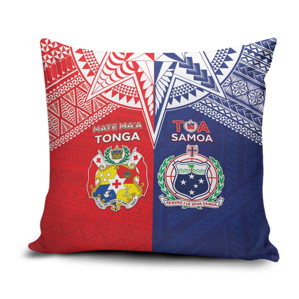 Rugby Samoa And Tonga Pillow Cover Toa Samoa With Mate Maa LT05 Multicolor - Polynesian Pride