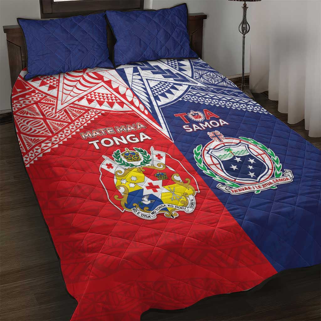 Rugby Samoa And Tonga Quilt Bed Set Toa Samoa With Mate Maa LT05 Multicolor - Polynesian Pride