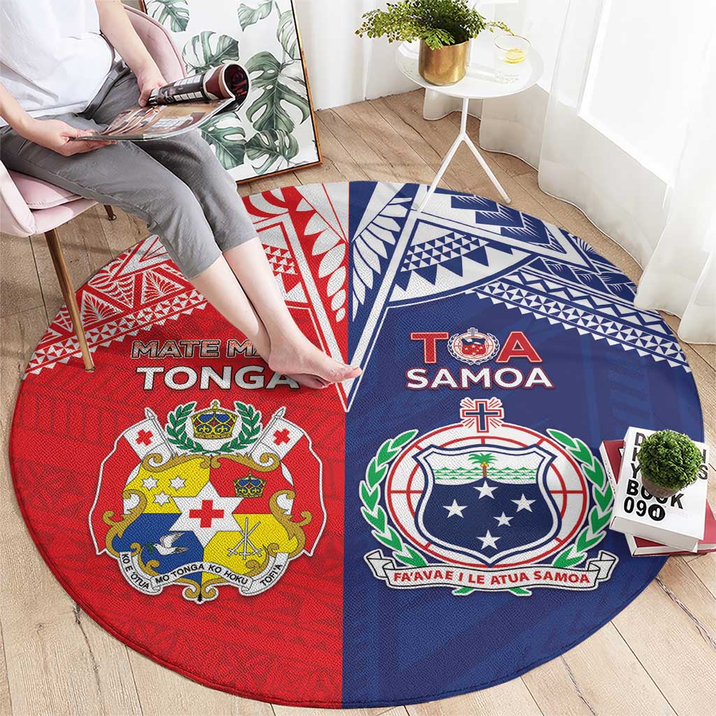 Rugby Samoa And Tonga Round Carpet Toa Samoa With Mate Maa LT05 - Polynesian Pride