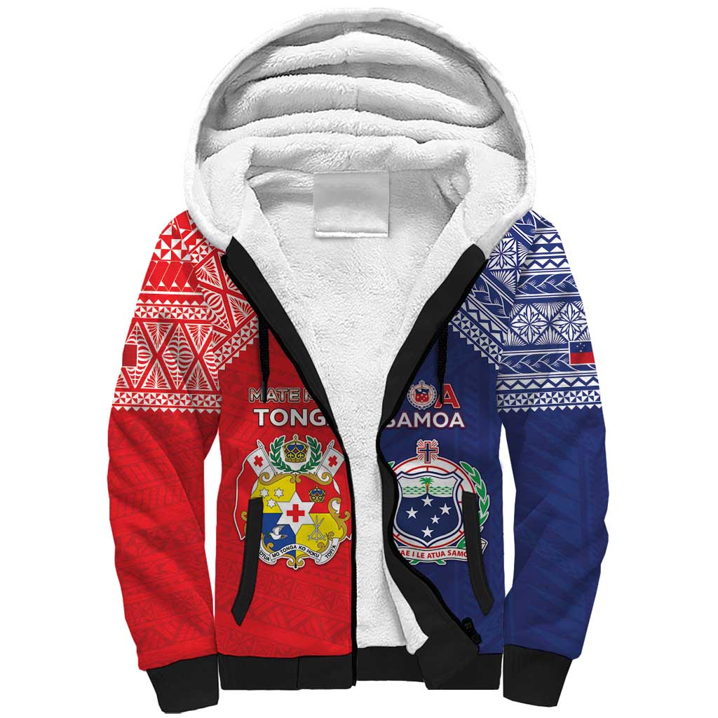 Custom Rugby Samoa And Tonga Sherpa Hoodie Toa Samoa With Mate Maa LT05 Unisex Multicolor - Polynesian Pride