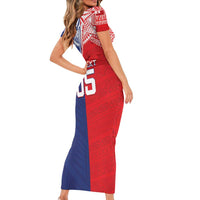 Custom Rugby Samoa And Tonga Short Sleeve Bodycon Dress Toa Samoa With Mate Maa LT05 - Polynesian Pride