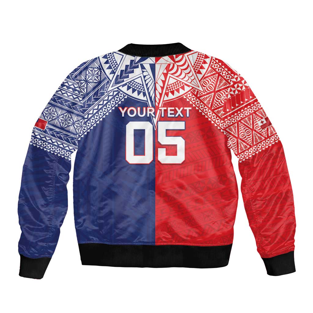 Custom Rugby Samoa And Tonga Sleeve Zip Bomber Jacket Toa Samoa With Mate Maa LT05 - Polynesian Pride