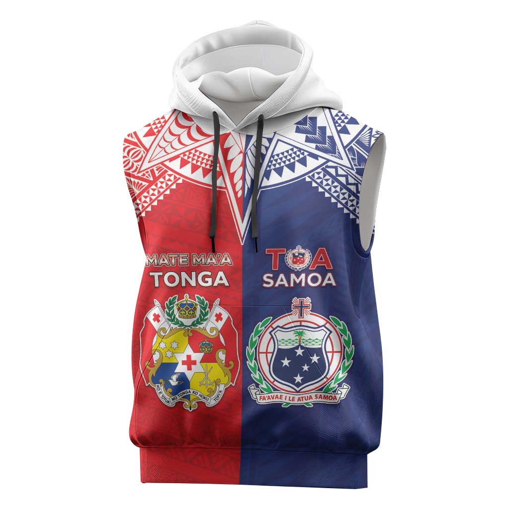 Custom Rugby Samoa And Tonga Sleeveless Hoodie Toa Samoa With Mate Maa LT05 Multicolor - Polynesian Pride