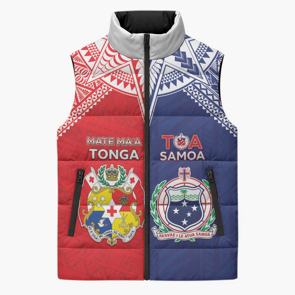Custom Rugby Samoa And Tonga Sleeveless Puffer Jacket Toa Samoa With Mate Maa LT05 Unisex Multicolor - Polynesian Pride