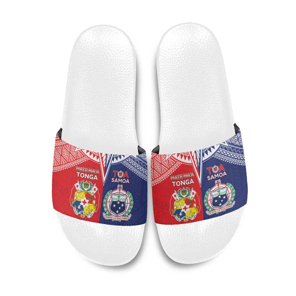 Rugby Samoa And Tonga Slide Sandals Toa Samoa With Mate Maa LT05 Multicolor - Polynesian Pride