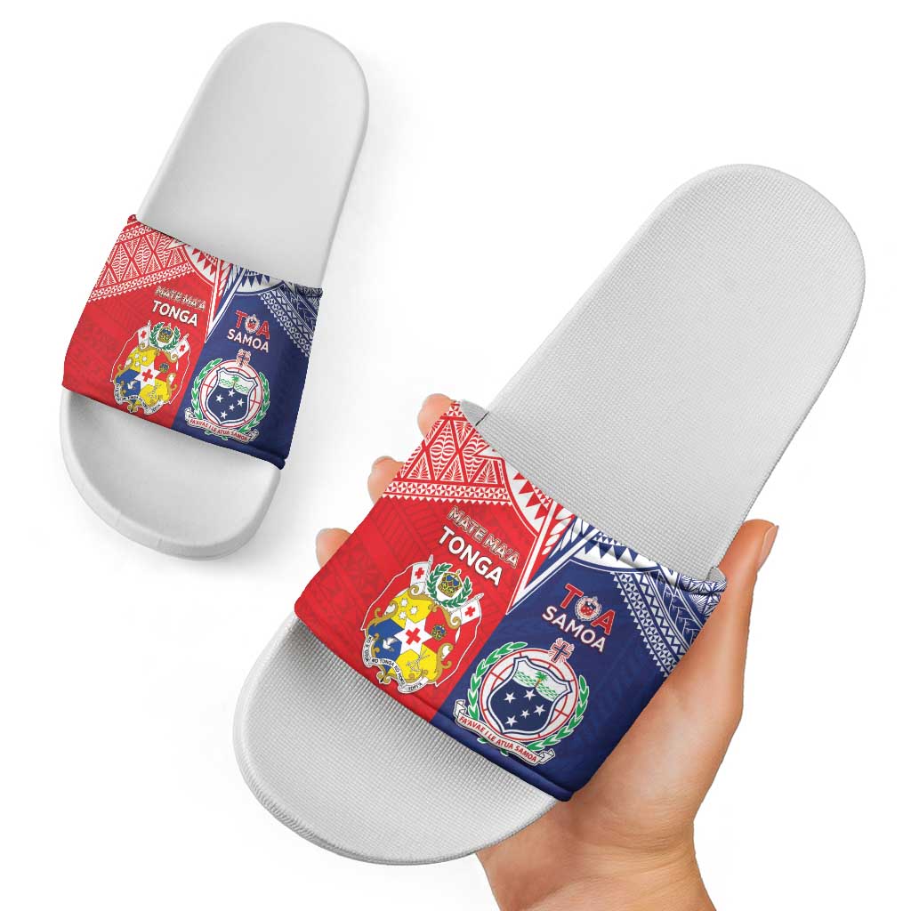 Rugby Samoa And Tonga Slide Sandals Toa Samoa With Mate Maa LT05 - Polynesian Pride