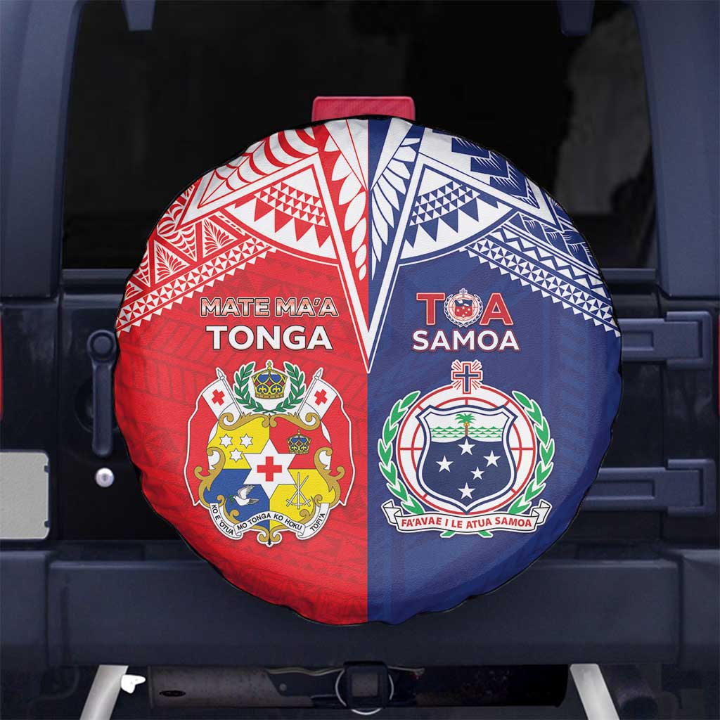 Rugby Samoa And Tonga Spare Tire Cover Toa Samoa With Mate Maa LT05 No hole Multicolor - Polynesian Pride