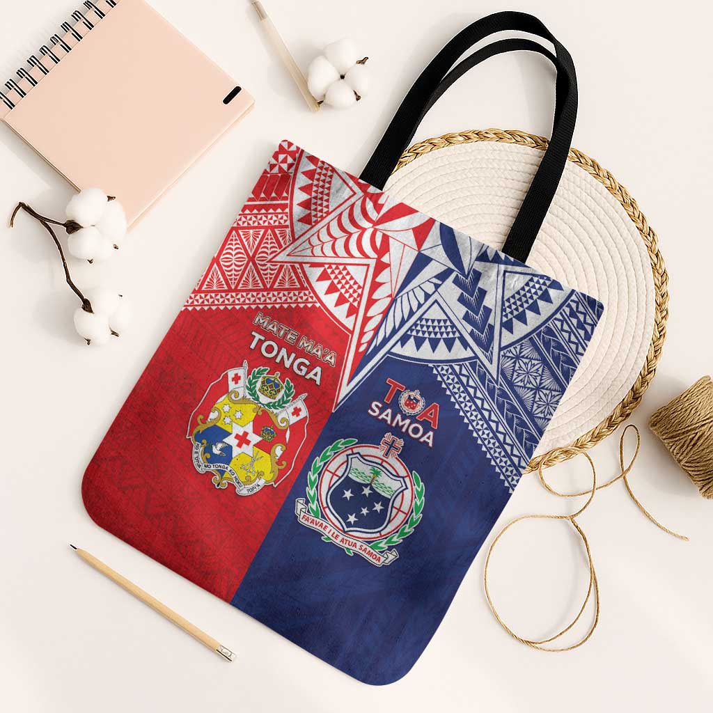 Rugby Samoa And Tonga Tote Bag Toa Samoa With Mate Maa LT05 Black Strap One Size Multicolor - Polynesian Pride