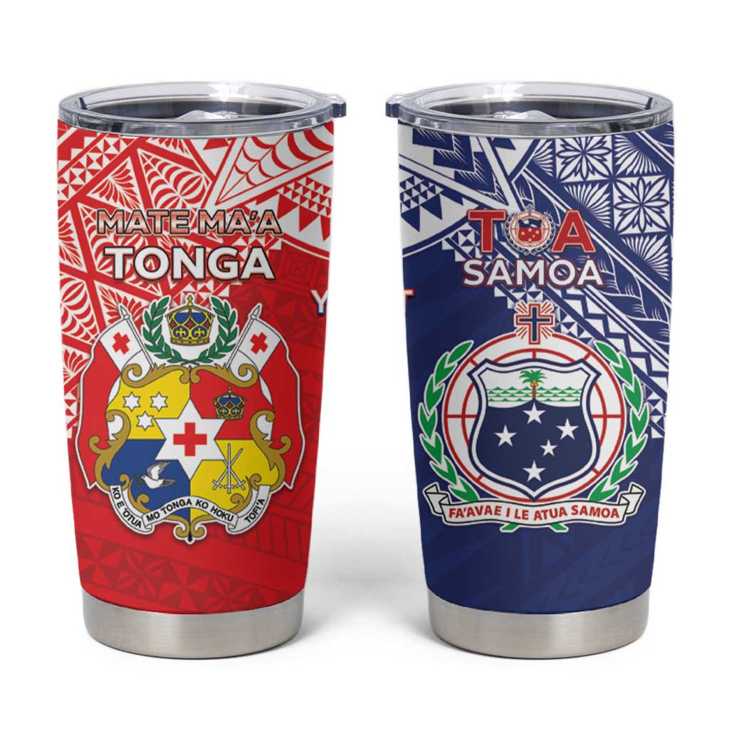 Custom Rugby Samoa And Tonga Tumbler Cup Toa Samoa With Mate Maa LT05 Multicolor - Polynesian Pride