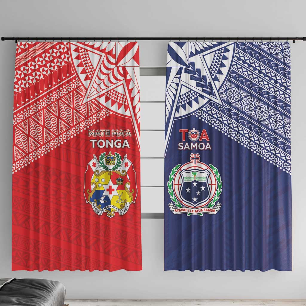 Rugby Samoa And Tonga Window Curtain Toa Samoa With Mate Maa LT05 With Hooks Multicolor - Polynesian Pride
