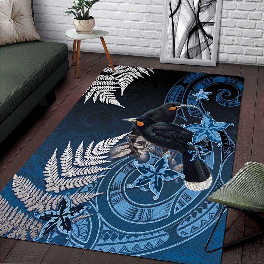New Zealand Huia Bird Area Rug Aotearoa Maori Pattern LT05 Navy - Polynesian Pride