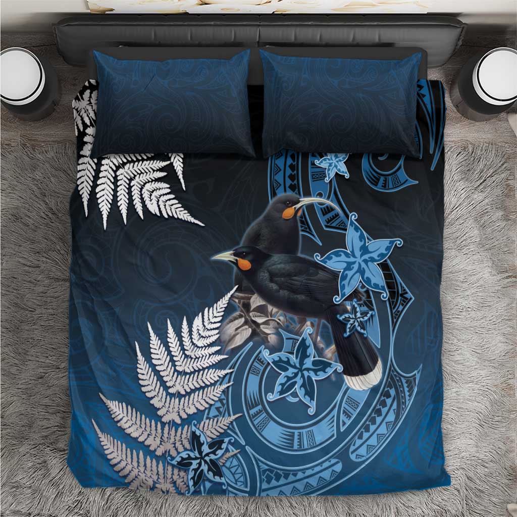 New Zealand Huia Bird Bedding Set Aotearoa Maori Pattern LT05 Navy - Polynesian Pride