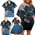 New Zealand Huia Bird Family Matching Off Shoulder Short Dress and Hawaiian Shirt Aotearoa Maori Pattern