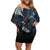 New Zealand Huia Bird Family Matching Off Shoulder Short Dress and Hawaiian Shirt Aotearoa Maori Pattern