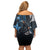 New Zealand Huia Bird Family Matching Off Shoulder Short Dress and Hawaiian Shirt Aotearoa Maori Pattern