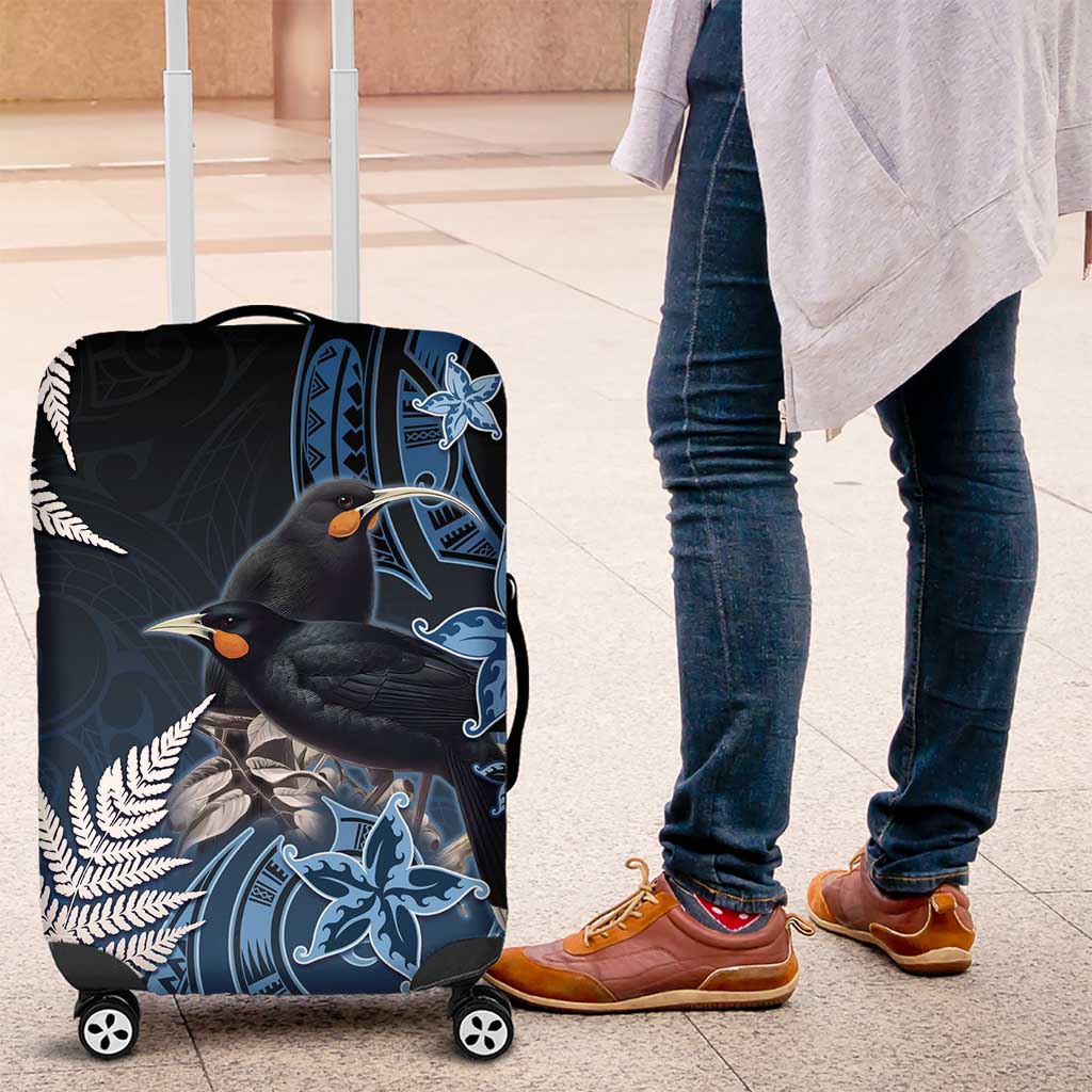 New Zealand Huia Bird Luggage Cover Aotearoa Maori Pattern LT05 Navy - Polynesian Pride