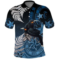New Zealand Huia Bird Polo Shirt Aotearoa Maori Pattern LT05 Navy - Polynesian Pride