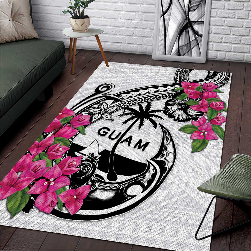 Guam Chamorro Area Rug Bougainvillea White Polynesian Tribal Pattern LT05 White - Polynesian Pride