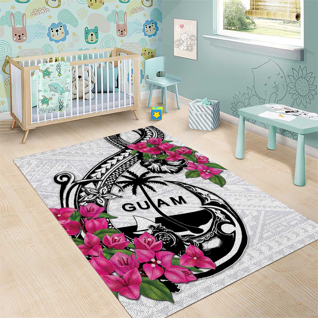 Guam Chamorro Area Rug Bougainvillea White Polynesian Tribal Pattern LT05 - Polynesian Pride
