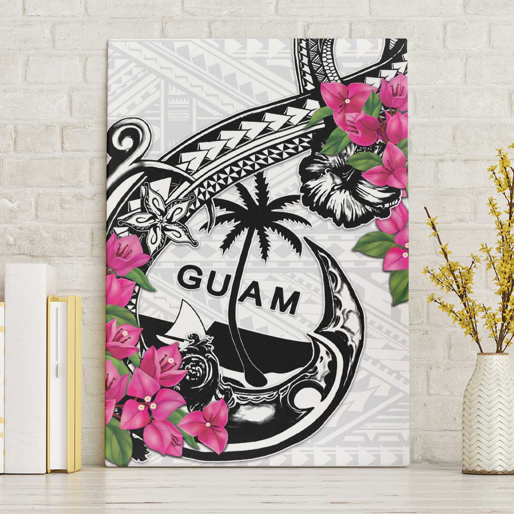 Guam Chamorro Canvas Wall Art Bougainvillea White Polynesian Tribal Pattern LT05 Without Frame White - Polynesian Pride