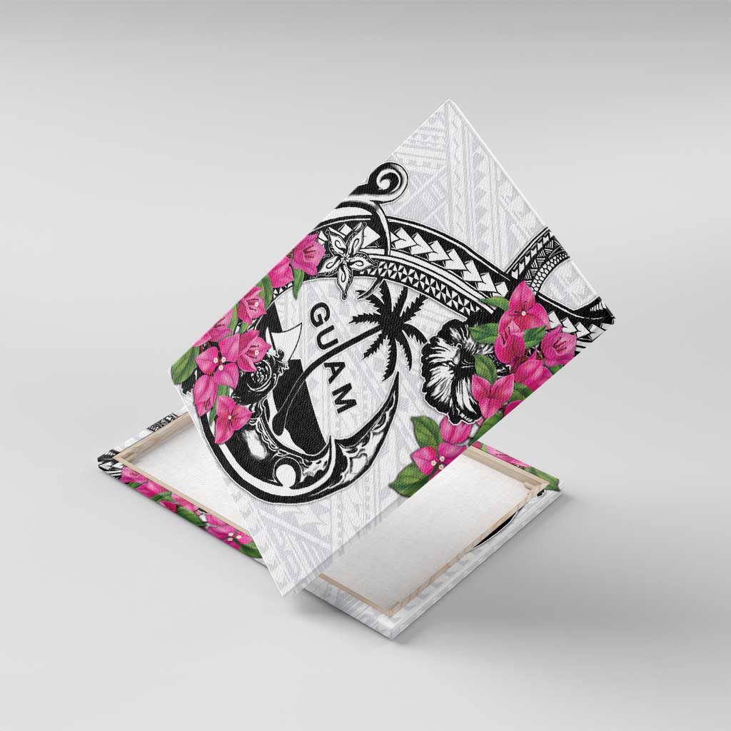 Guam Chamorro Canvas Wall Art Bougainvillea White Polynesian Tribal Pattern LT05 With Frame White - Polynesian Pride