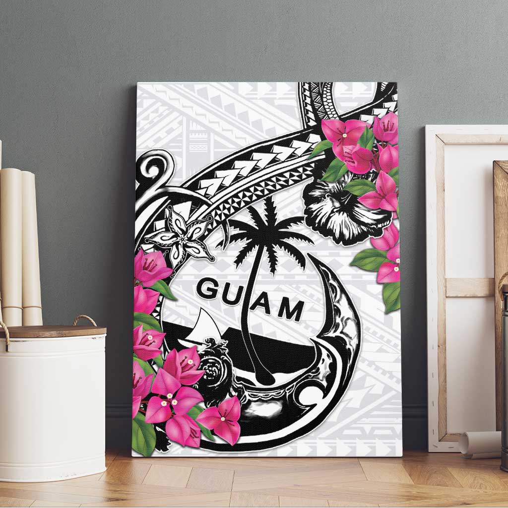 Guam Chamorro Canvas Wall Art Bougainvillea White Polynesian Tribal Pattern LT05 - Polynesian Pride