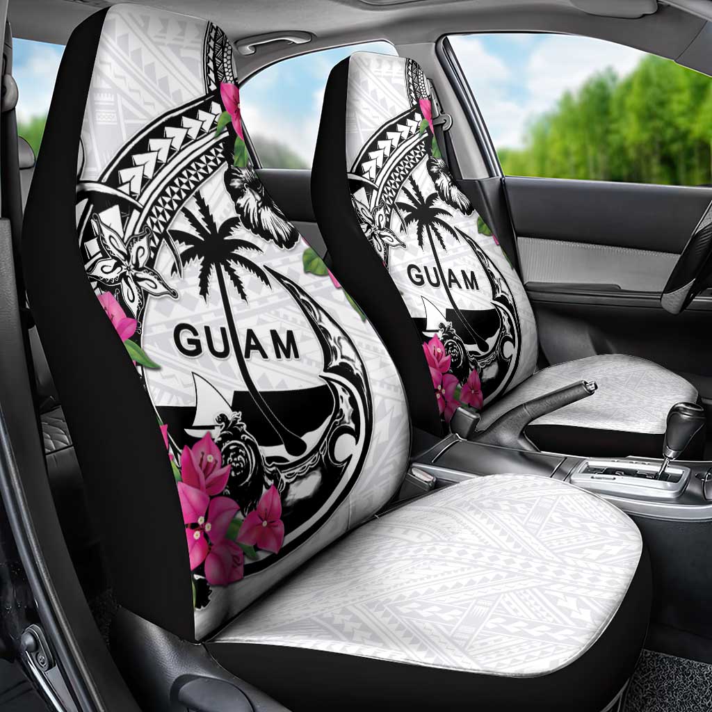 Guam Chamorro Car Seat Cover Bougainvillea White Polynesian Tribal Pattern LT05 - Polynesian Pride