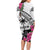 Guam Chamorro Family Matching Long Sleeve Bodycon Dress and Hawaiian Shirt Bougainvillea White Polynesian Tribal Pattern