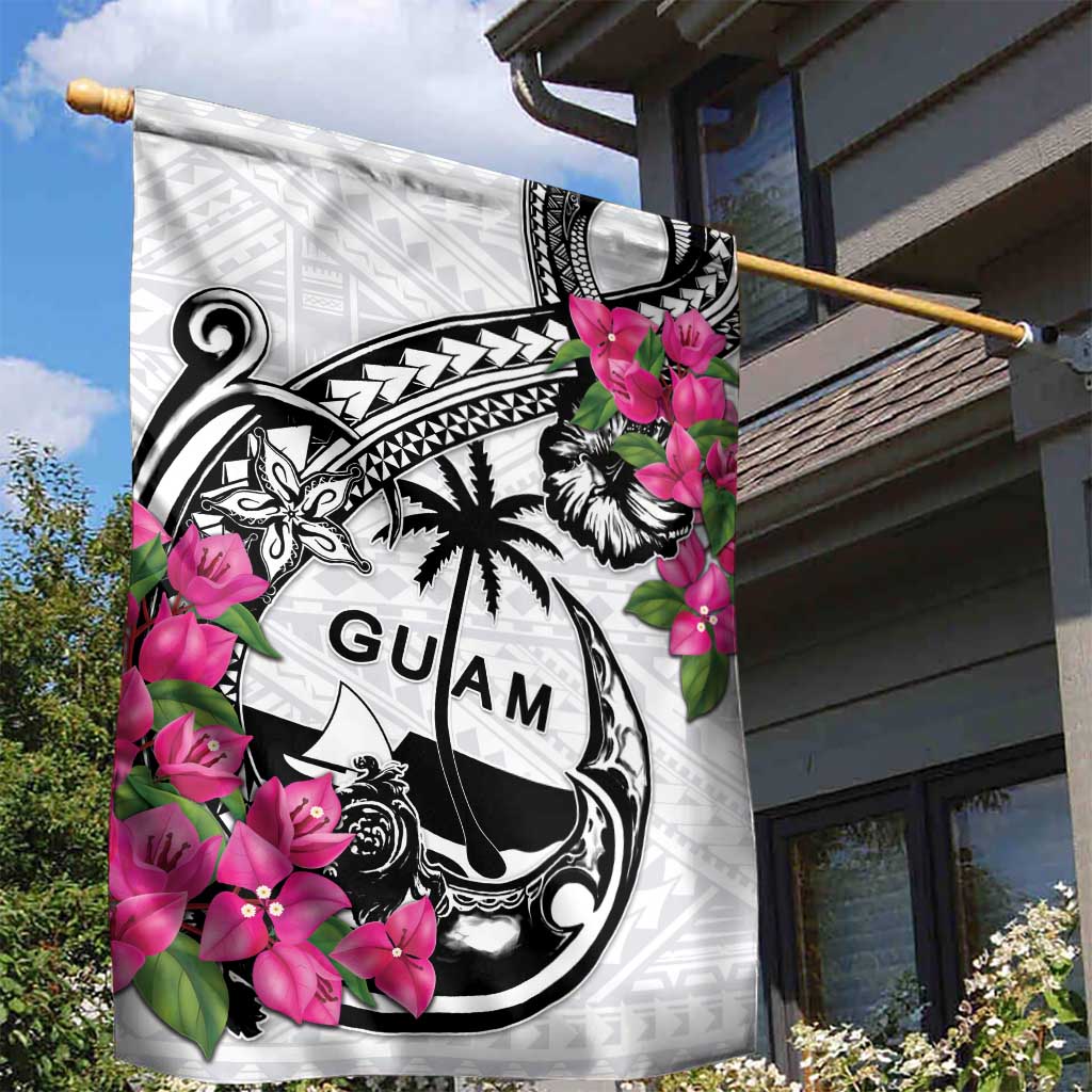 Guam Chamorro Garden Flag Bougainvillea White Polynesian Tribal Pattern LT05 - Polynesian Pride