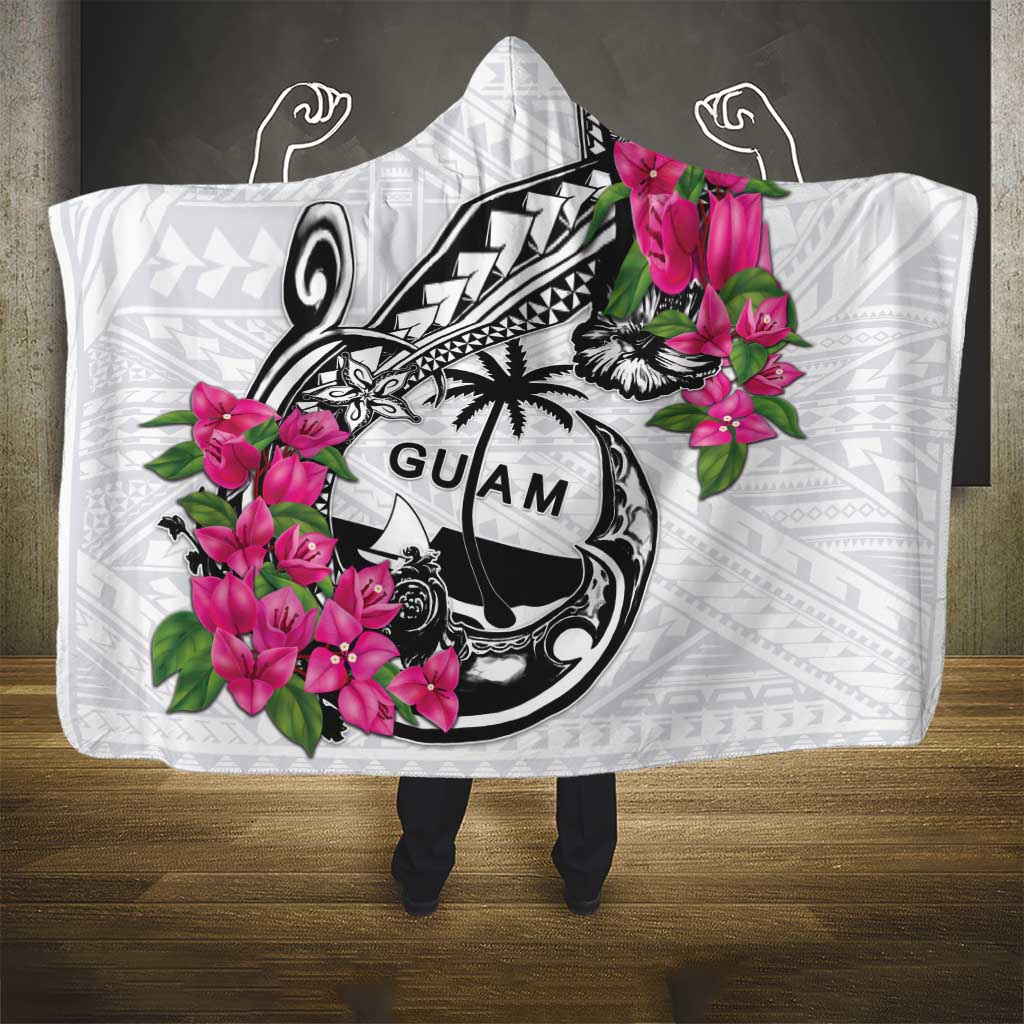Guam Chamorro Hooded Blanket Bougainvillea White Polynesian Tribal Pattern LT05 - Polynesian Pride