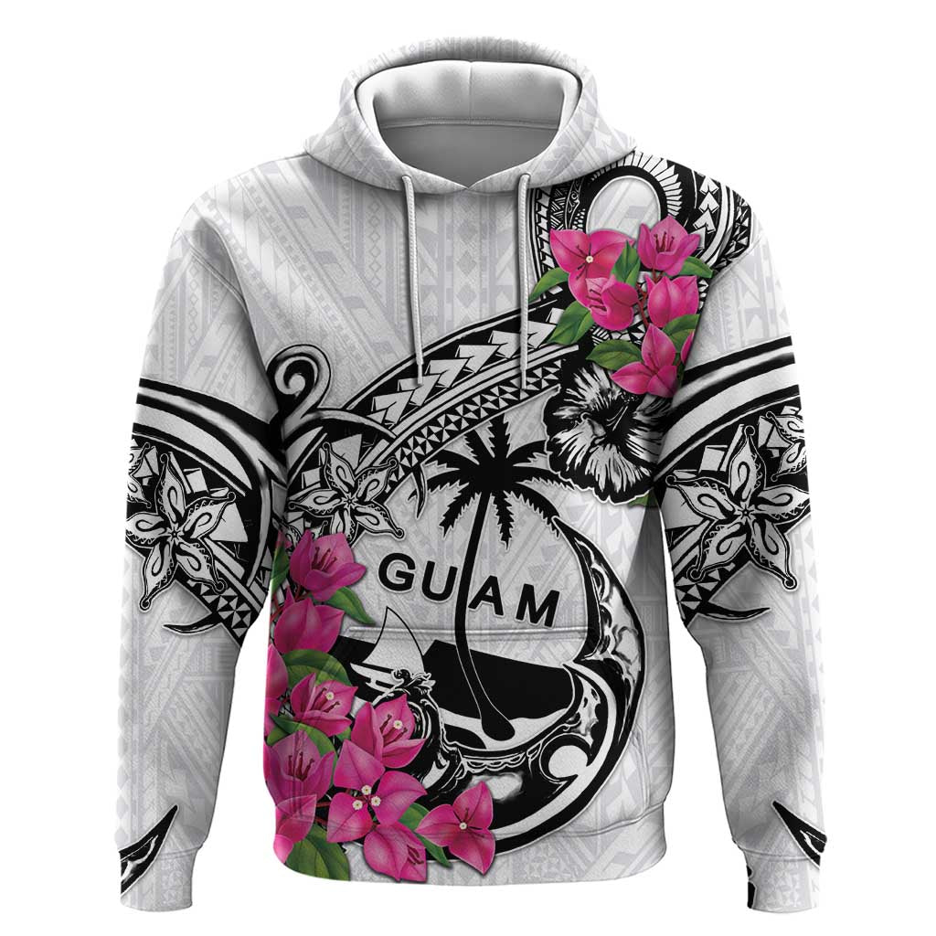 Guam Chamorro Hoodie Bougainvillea White Polynesian Tribal Pattern LT05 Pullover Hoodie White - Polynesian Pride