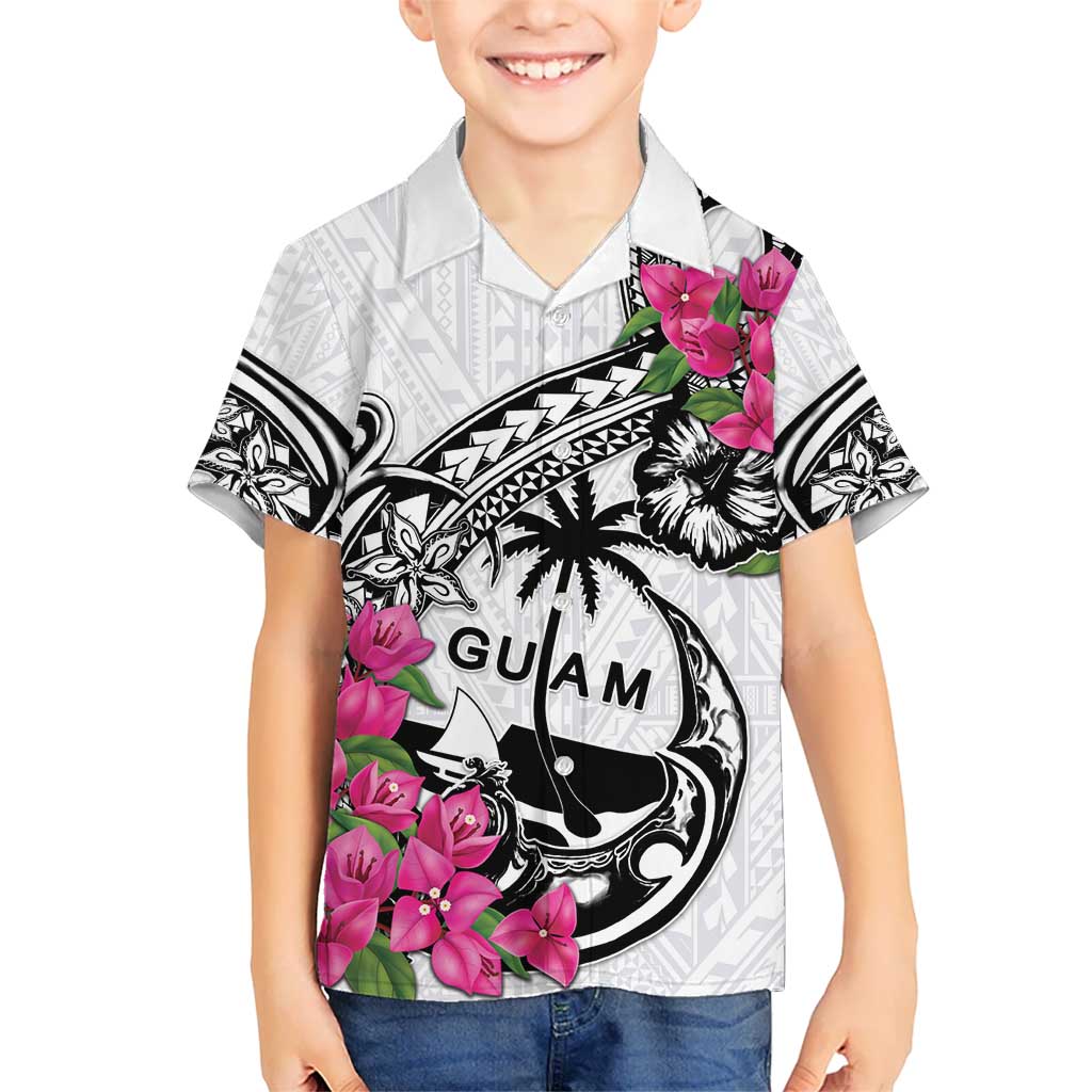 Guam Chamorro Kid Hawaiian Shirt Bougainvillea White Polynesian Tribal Pattern LT05 Kid White - Polynesian Pride
