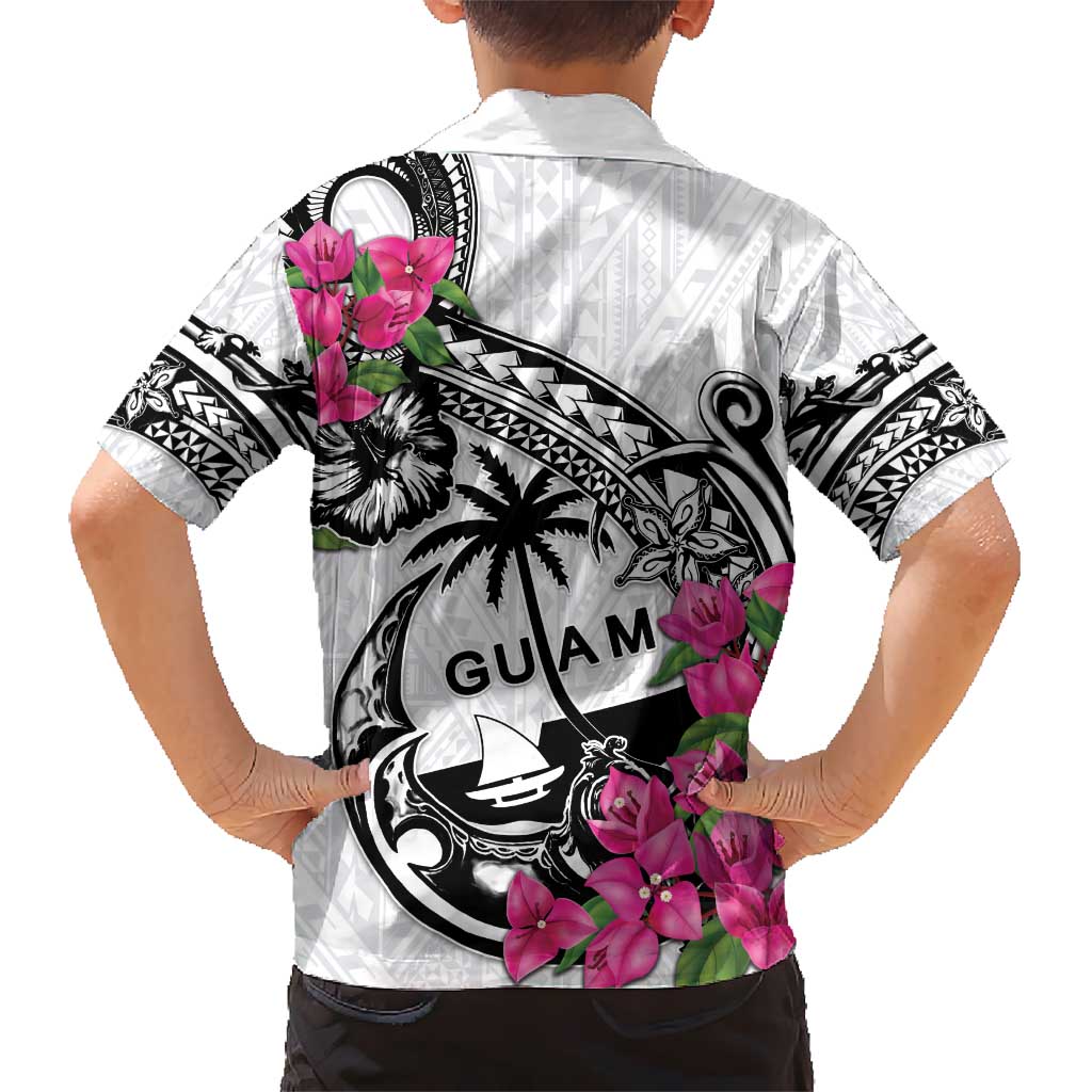 Guam Chamorro Kid Hawaiian Shirt Bougainvillea White Polynesian Tribal Pattern LT05 - Polynesian Pride