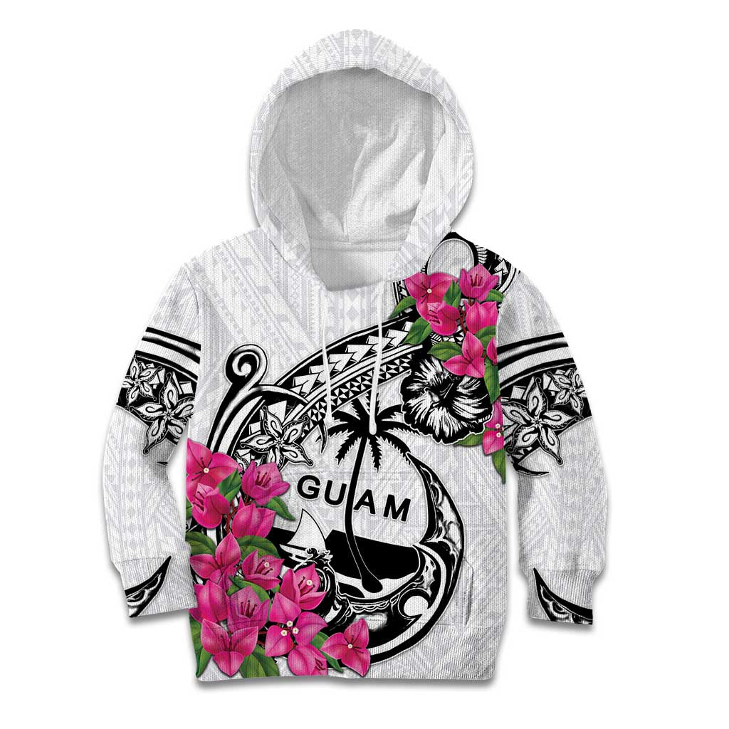 Guam Chamorro Kid Hoodie Bougainvillea White Polynesian Tribal Pattern LT05 Hoodie White - Polynesian Pride