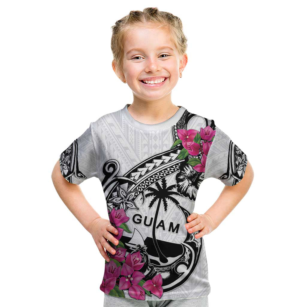 Guam Chamorro Kid T Shirt Bougainvillea White Polynesian Tribal Pattern LT05 White - Polynesian Pride