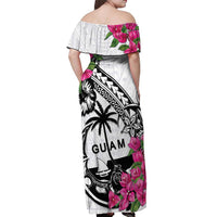 Guam Chamorro Off Shoulder Maxi Dress Bougainvillea White Polynesian Tribal Pattern LT05 - Polynesian Pride