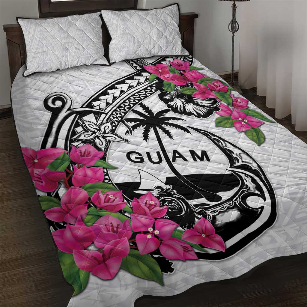 Guam Chamorro Quilt Bed Set Bougainvillea White Polynesian Tribal Pattern LT05 White - Polynesian Pride