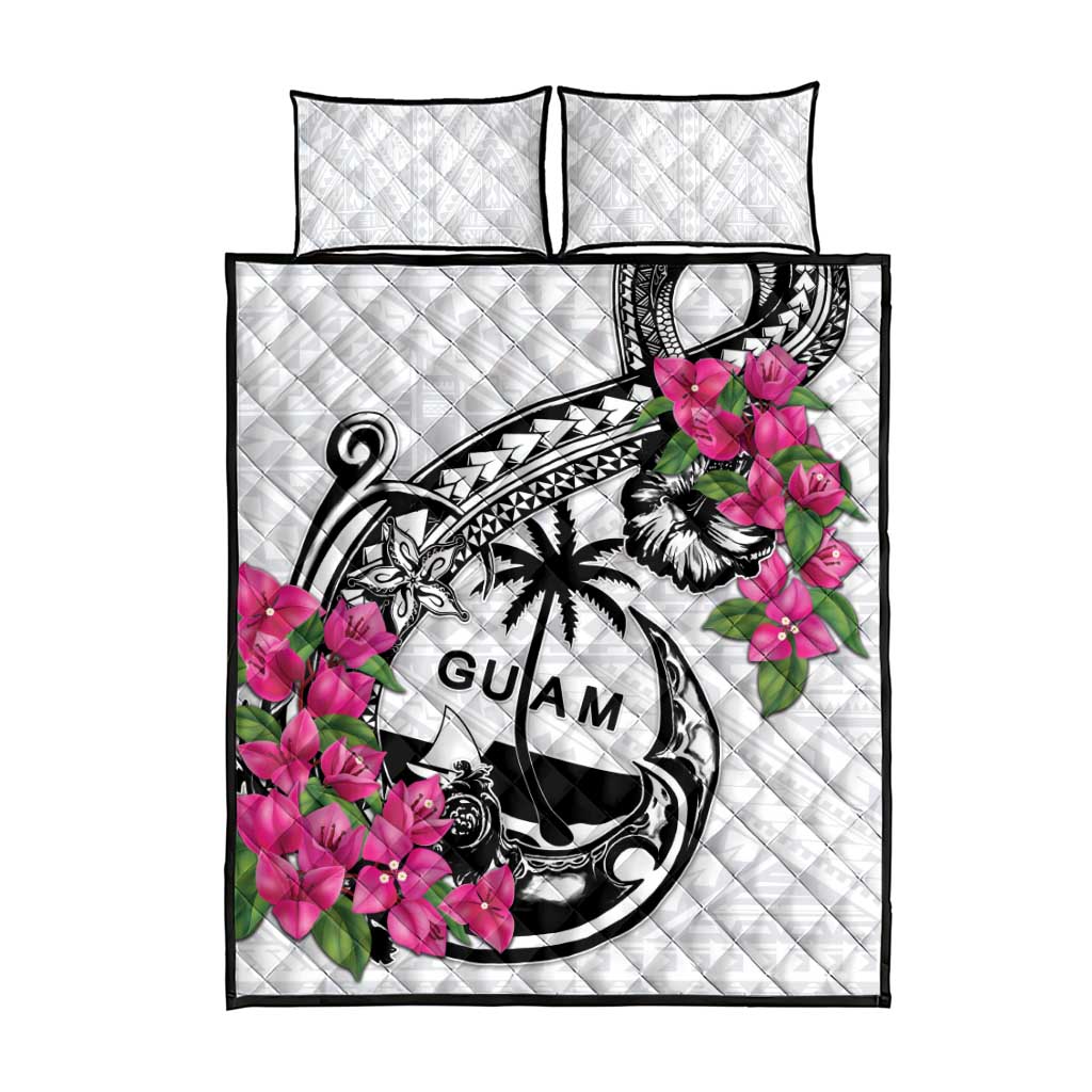 Guam Chamorro Quilt Bed Set Bougainvillea White Polynesian Tribal Pattern LT05 - Polynesian Pride